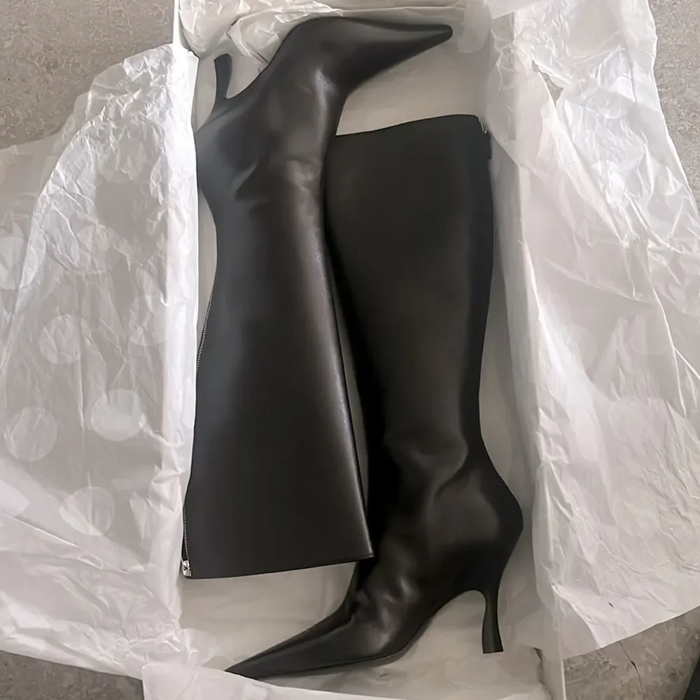 Stella McCartney Elsa Knee-High Heeled Boots, Brown, NWT, Size 38